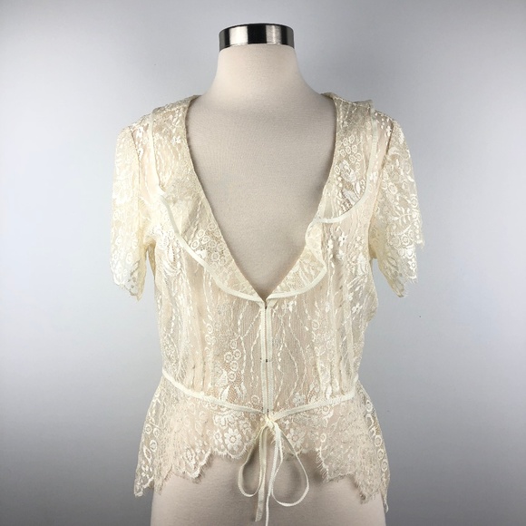 The Limited Tops - The Limited Cream Lace Peplum Blouse Medium